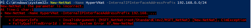 New-NetNat Error Message